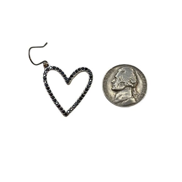 Lucky Brand Matte Toned Silver Open Hearts Outlined w/ Black Pave Crystals. - Picture 5 of 5